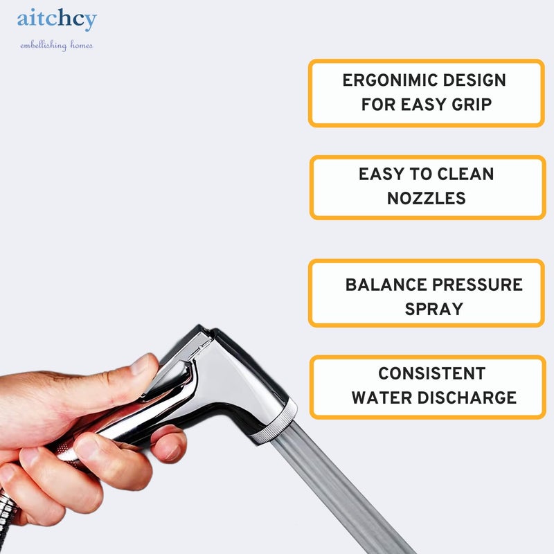 Aitchcy Country ABS Health Faucet Complete Set Jet Spray Set for Toilet ABS Health Faucet Gun with Steel Hose Pipe 1 Meter Hook Set Health Faucet with Hose Pipe Bidet Spray Set for Bathroom - Image 2