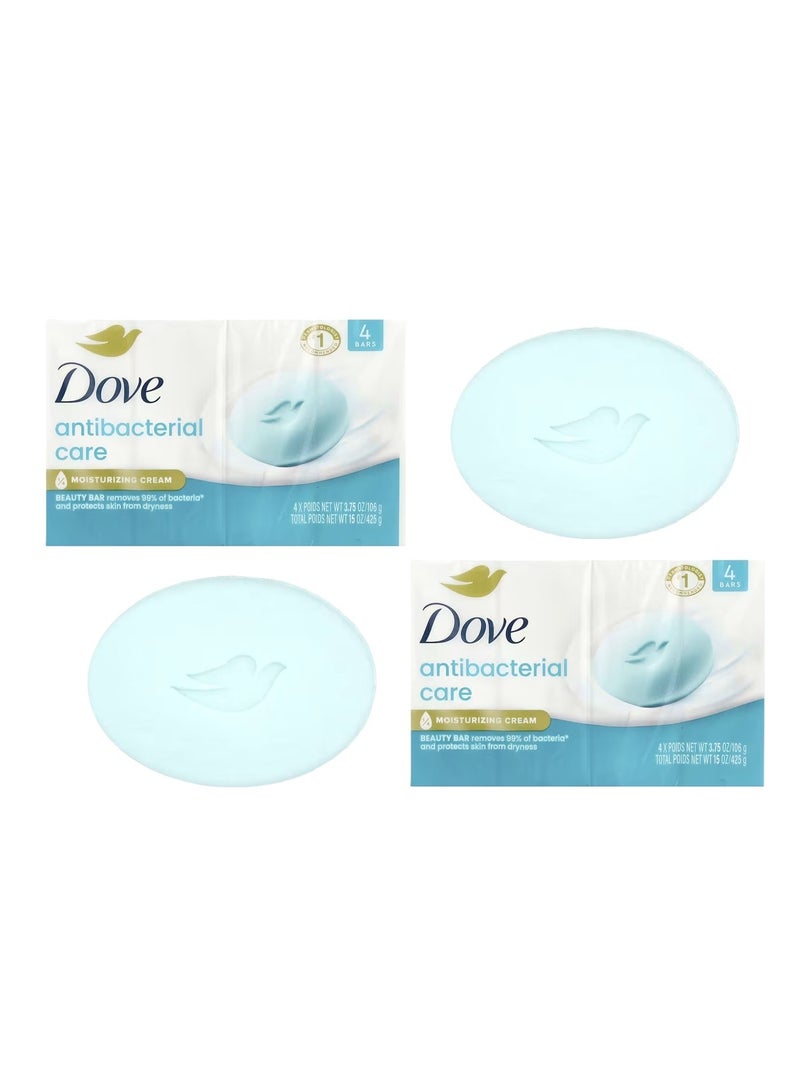 Dove Antibacterial Care Moisturising Cream Beauty Bar 106g Pack of 2 | Removes 98% of Bacteria | With 1/4 Moisturizing Cream | Protects Skin from Dryness - Image 1