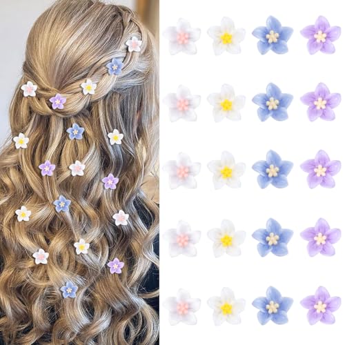 YISSION Mini Flower Hair Clips - Cute Lily Hair Pins and Barrettes for Girls, Women (Wedding, Bridal Hair Accessories, 20 Pcs, 4 Colors) - Image 1