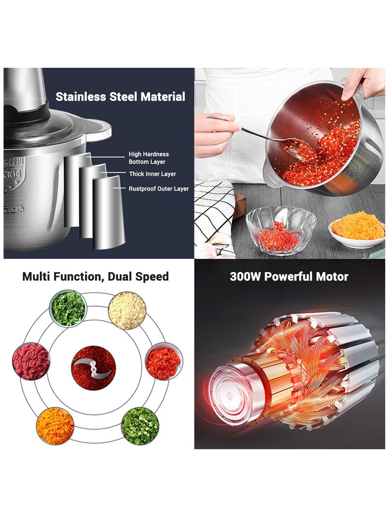 Arabest Electric Meat Grinder,  2-Speed Food Chopper,304Stainless Steel,Food Processor Blender with 2L Stainless Steel Bowls, Vegetable,Meat and Fruit Chopper for Dicing, Mincing  - Image 3