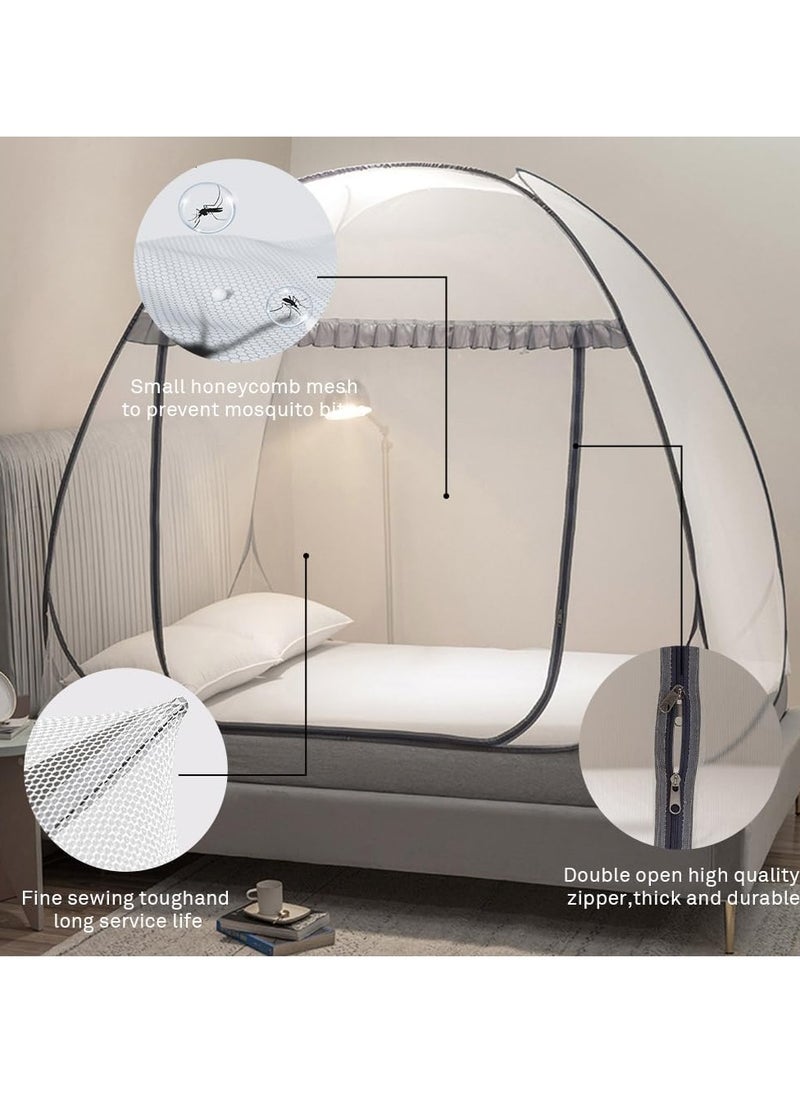 Mengersi Mengersi Mosquito Net Tent for Bed,Pop-Up Bed Canopy with Net Bottom,Mosquito Netting Bed Tent for Kids Girls Boys,Bed,Suit for Indoor Outdoor (Twin, Gray)  - Image 4