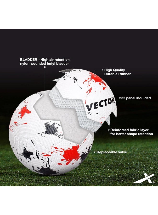Vector X Neo Football Rubber Moulded Indoor/Outdoor Ball with Latex Bladder & Pump – Durable High-Performance Soccer Ball, White-Red-Black, Size 5 - Image 2