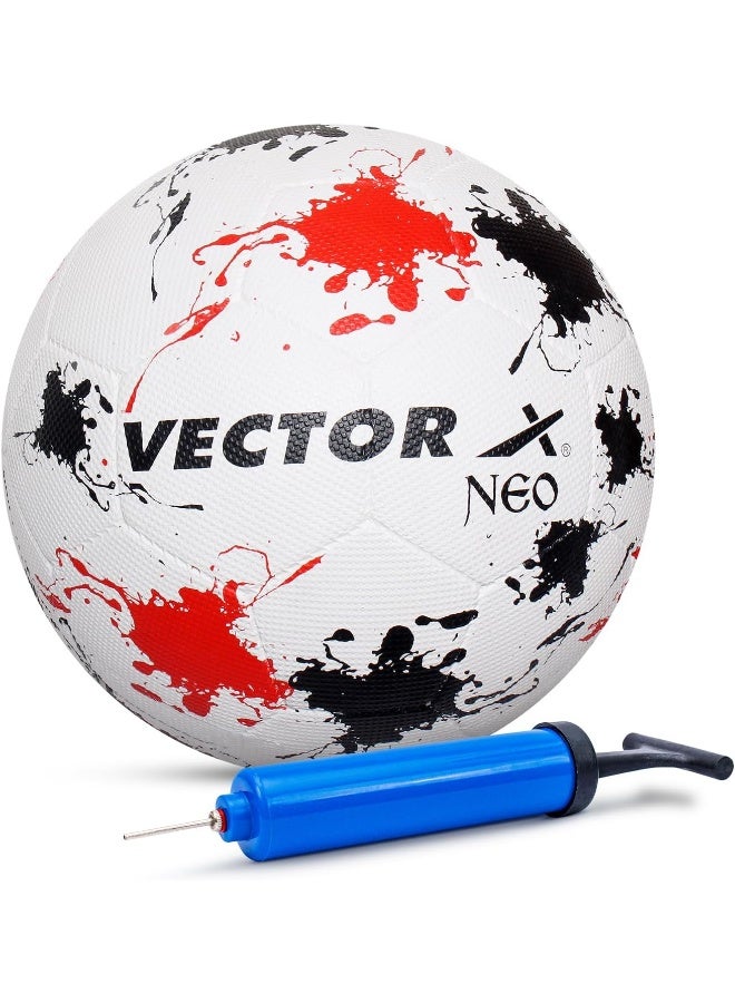 Vector X Neo Football Rubber Moulded Indoor/Outdoor Ball with Latex Bladder & Pump – Durable High-Performance Soccer Ball, White-Red-Black, Size 5 - Image 1