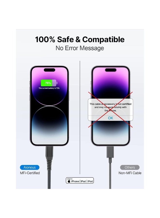 2 Pack Charger Cable for IPhone [1+2M] MFi Certified Lightning Cable IPhone Charging Cable Nylon Braided IPhone Charging Cord Compatible With IPhone 14 13 SE 2020 12 11 Pro XS Max XR 10 8 7 P - Image 3