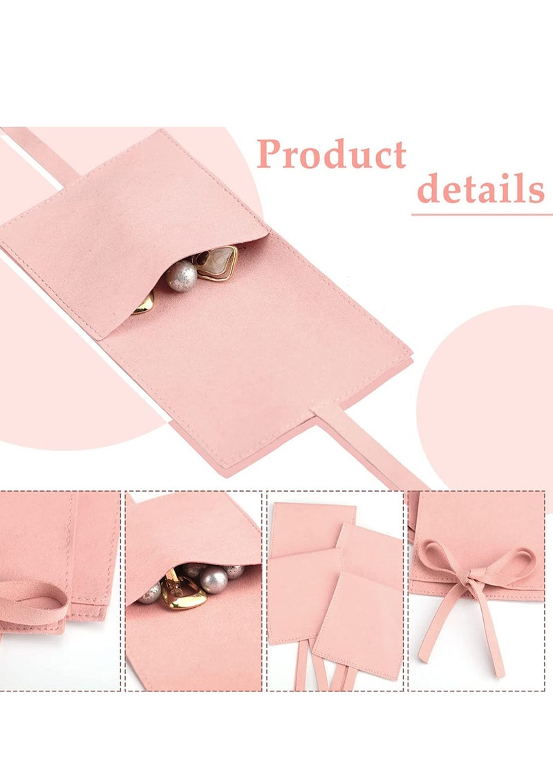 SYOSI - 20PCS Microfiber Jewelry Pouch 8x8cm Jewelry Packaging Bag Luxury Small Jewelry Gift Bags Bow Tie Microfiber Bag for Bracelet Necklace Packaging Envelope Style with Strings and Divider Pink - Image 1
