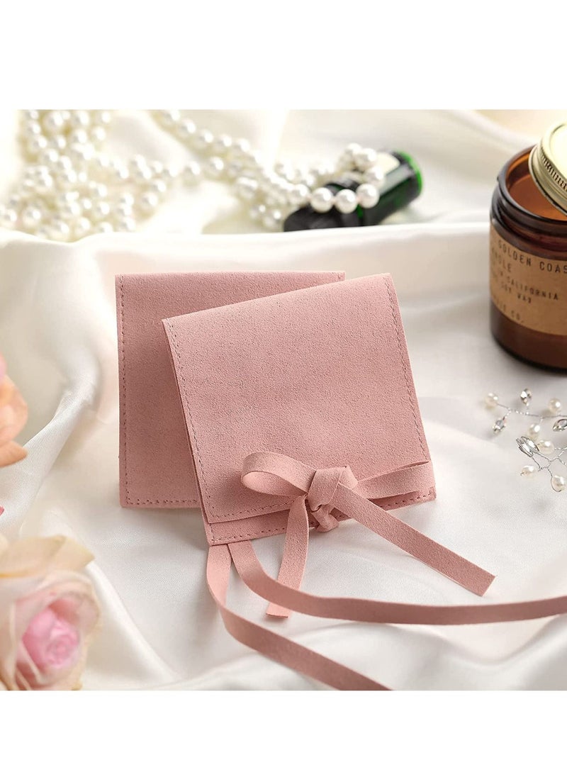 SYOSI - 20PCS Microfiber Jewelry Pouch 8x8cm Jewelry Packaging Bag Luxury Small Jewelry Gift Bags Bow Tie Microfiber Bag for Bracelet Necklace Packaging Envelope Style with Strings and Divider Pink - Image 1