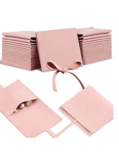 20PCS Microfiber Jewelry Pouch 8x8cm Jewelry Packaging Bag Luxury Small Jewelry Gift Bags Bow Tie Microfiber Bag for Bracelet Necklace Packaging Envelope Style with Strings and Divider Pink