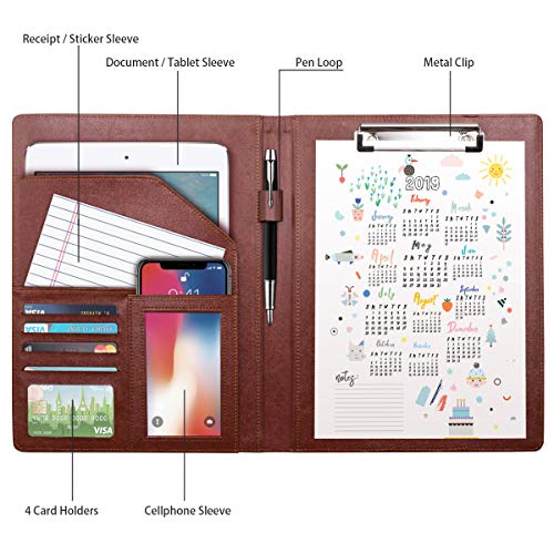 WAVEYU Leather Business/Resume Portfolio Organizer with Legal Pad Folder Clipboard, Interview Folder for Men/Women, Brown - Image 3
