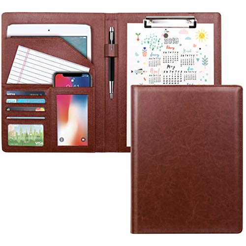 WAVEYU Leather Business/Resume Portfolio Organizer with Legal Pad Folder Clipboard, Interview Folder for Men/Women, Brown - Image 1