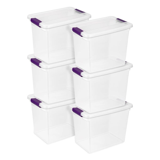 6PACK CLEARVIEW LATCH BOX STACKABLE STORAGE ORGANIZER BINS FOR HOME 27 QUART