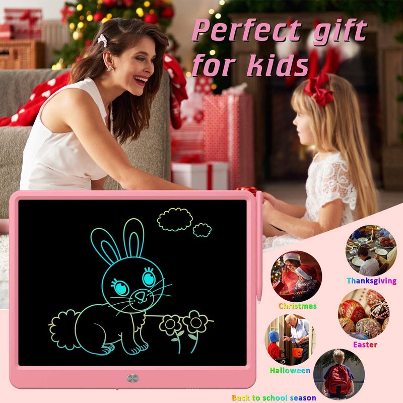 proffisy LCD Writing Tablet 15 Inches Colorful Screen Drawing Pad, E-Writing and Scribbler Boards for Kids, Electronic Educational Learning Toys for 3-12 Year Old Girls Pink, Colorful Screen - Image 2