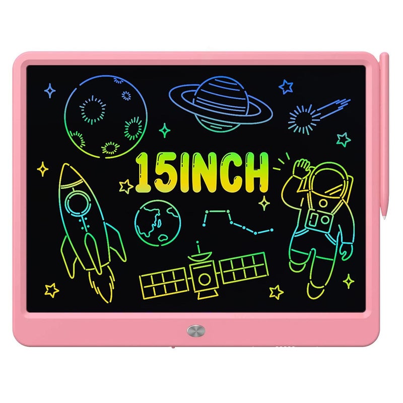 proffisy LCD Writing Tablet 15 Inches Colorful Screen Drawing Pad, E-Writing and Scribbler Boards for Kids, Electronic Educational Learning Toys for 3-12 Year Old Girls Pink, Colorful Screen - Image 1