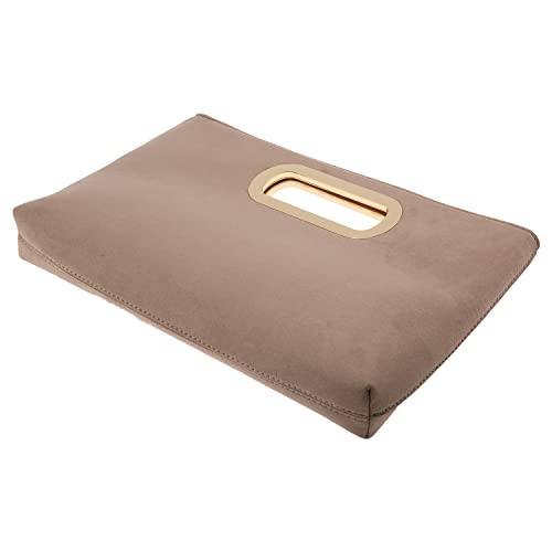 JNB Top Handle Faux Suede Clutch, Taupe Large - Image 4