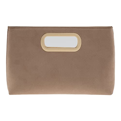 JNB Top Handle Faux Suede Clutch, Taupe Large - Image 1