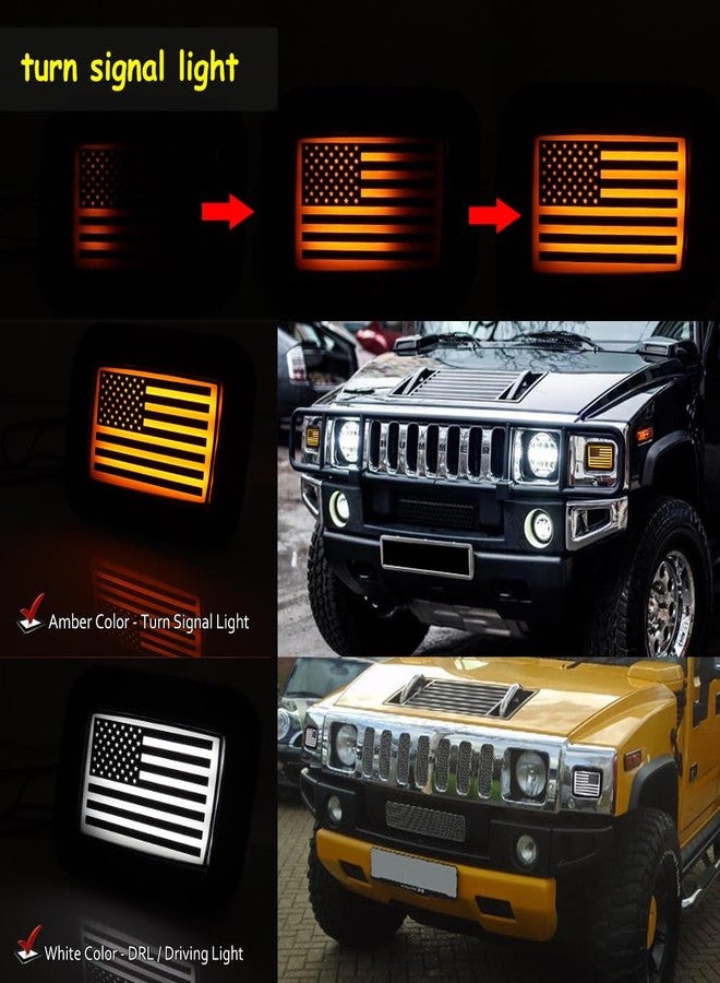Tonsya For 2003 2004 2005 2006 2007 2008 2009 Hummer H2 Front Corner Turn Signal Parking Lights & Daytime running lamps flag Style Smoked Lens Amber & White 15060530 15060529 - Image 4