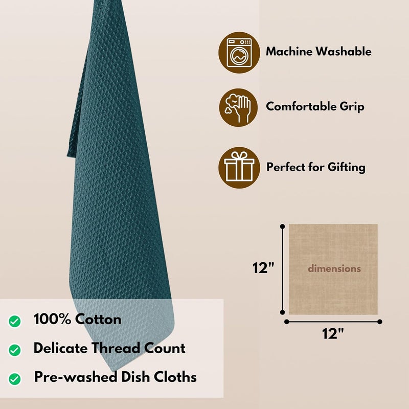 Native Fab Waffle 18 Pack Dish Cloths  Cotton 12x12 inches Absorbent Quick Drying Washable Towels for Cleaning Cooking  Baking  Ideal for Home Restaurants Bars  Multi Use  Teal Green - Image 3