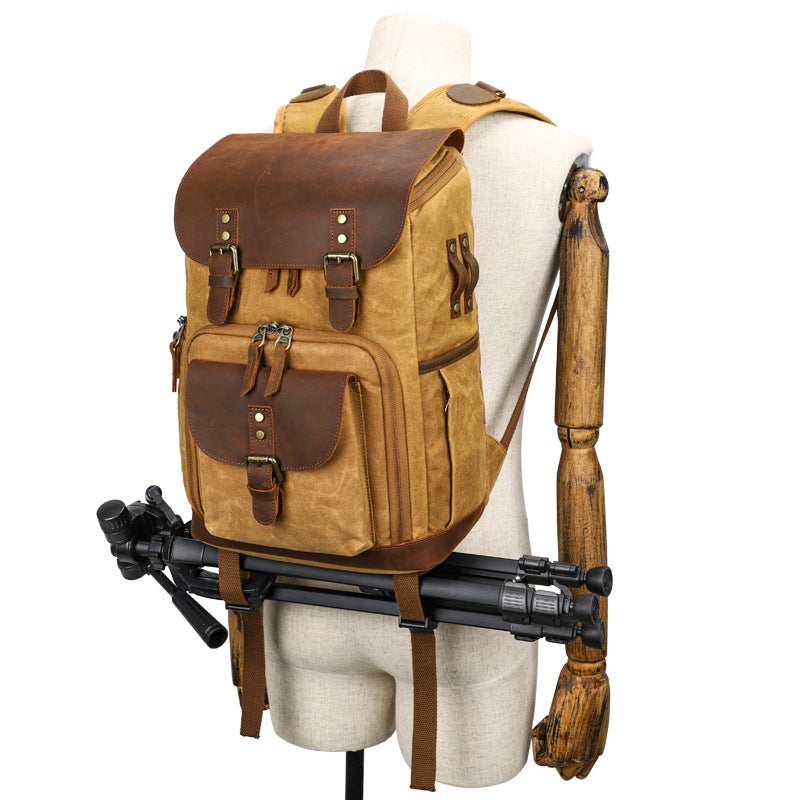 Double-Shoulder Pography Bag, Casual Waterproof Canvas Slr Digital Bag, Retro Contrasting Color Camera Backpack, Shock-Resistant Camera - Image 5
