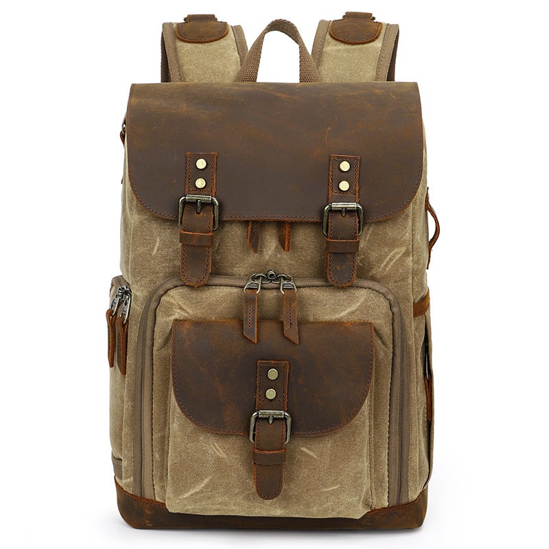 Double-Shoulder Pography Bag, Casual Waterproof Canvas Slr Digital Bag, Retro Contrasting Color Camera Backpack, Shock-Resistant Camera - Image 1