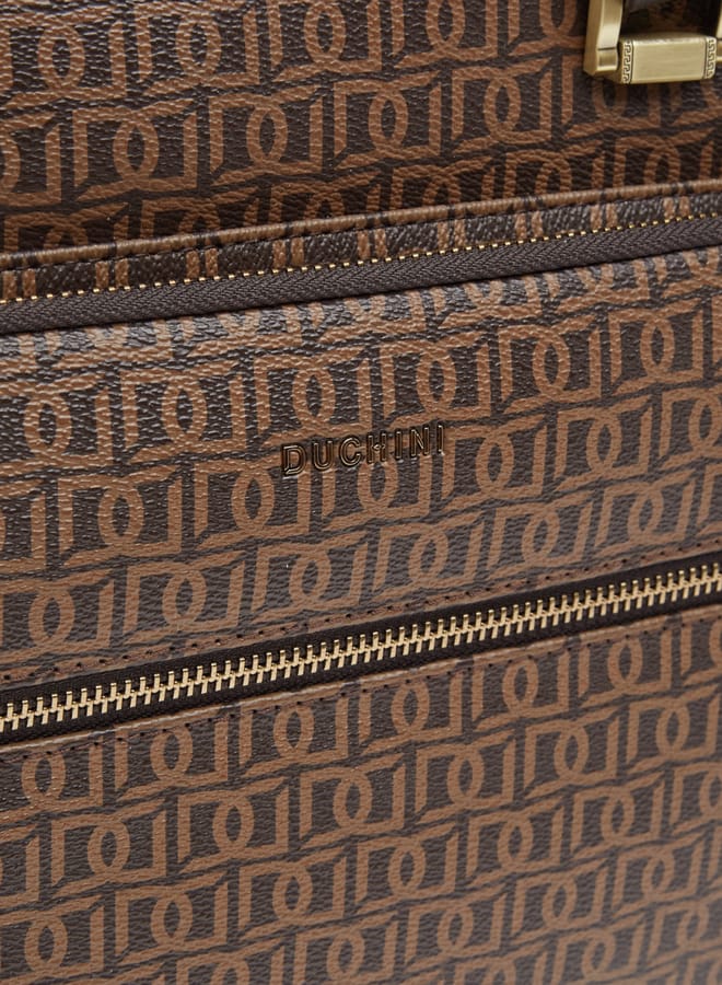 DUCHINI Mens All-Over Monogram Print Laptop Bag With Handles And Adjustable Strap  - Image 4