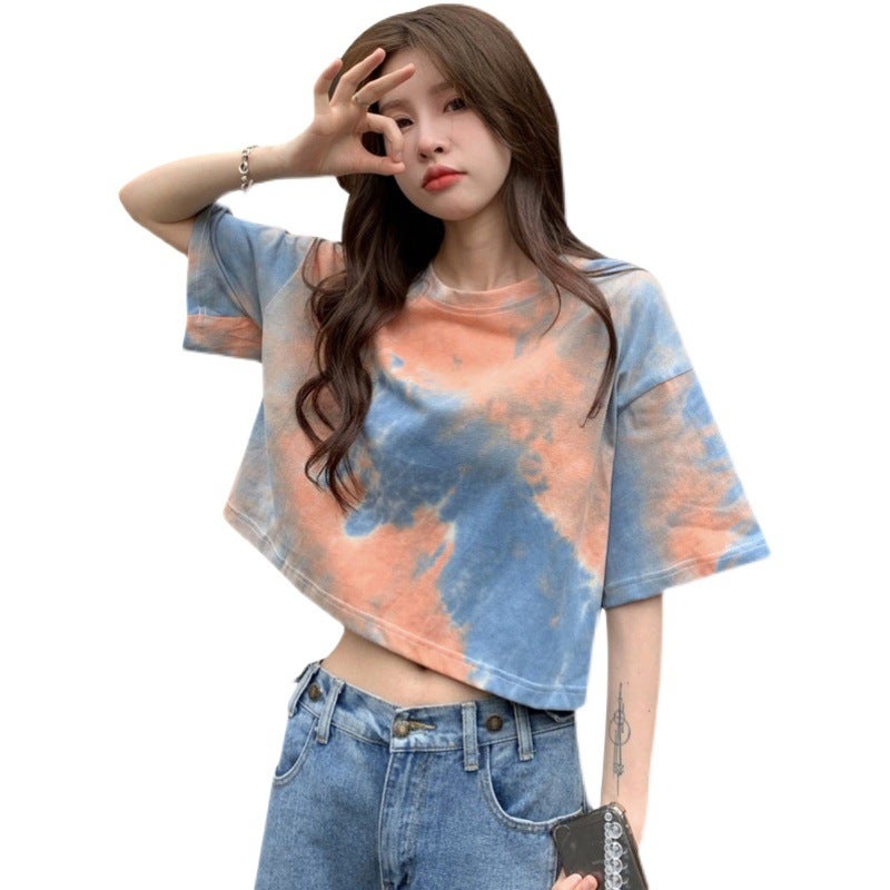 Generic Tie-Dye Crop Top Tee 2024 Summer Trendy Blue - Image 5