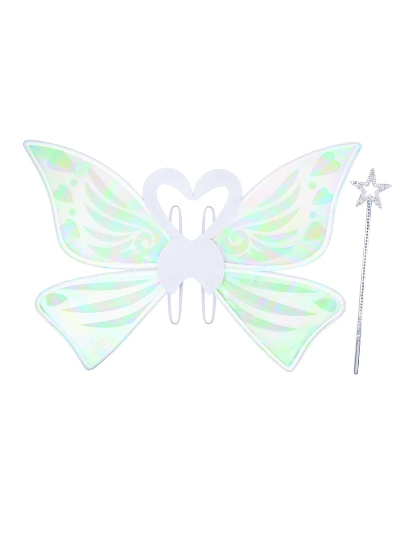 Fairy Wings White Fairy Wings for Women Girl and Kids with Fairy Wand Butterfly Wings Wand Fairy Princess Costume Accessories Princess Set for Cosplay Dress up Birthday Party - Image 1