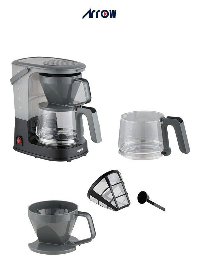 Arrow COFFEE MAKER, 1.25 Liter/10 Cups,750 Watts, Anti-Drip Function, Glass Jar,2 Years warranty, RO-125CMD-Black + Grey 