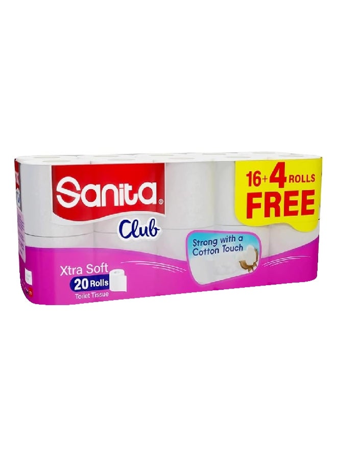 Sanita 20-Piece 2-Ply Club Xtra Soft High Absorption Toilet Tissue Roll Set White 19.5 x 20.5 x 50 cm TT22EB2020P12  - Image 1