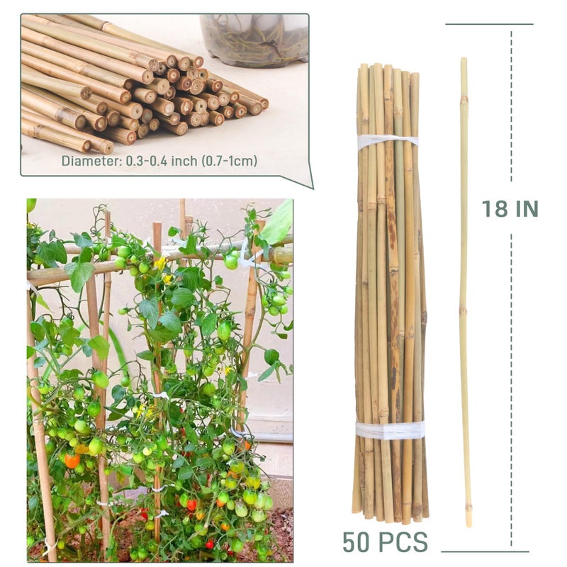 Avalution 50Pcs / 18 inch Bamboo Plant Stakes for Indoor Outdoor Plants, Garden Plant Support Sticks, Poles for Tomato Vegetables Beans Trees Potted Climbing Plants(0.32''-0.4'') - Image 5