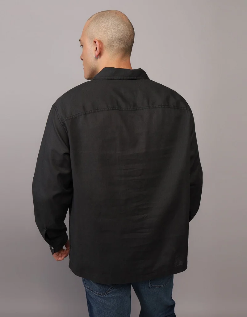 American Eagle AE Long-Sleeve Linen-Blend Popover Shirt