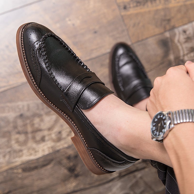 Large Size Men''s Leather Shoes, Slip-On Loafers for All Seasons, Business Casual Shoes, British and Korean Style Driving Shoes, Suit Leather Shoes - Image 4