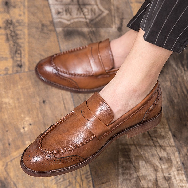 Large Size Men''s Leather Shoes, Slip-On Loafers for All Seasons, Business Casual Shoes, British and Korean Style Driving Shoes, Suit Leather Shoes - Image 3