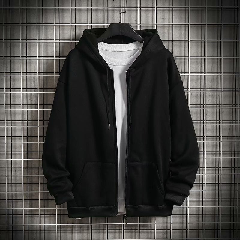 Autumn Winter Hooded Sweatshirt Mens Korean Fashion Casual Plus Velvet Loose Sportswear Grey fleece-lined - Image 2