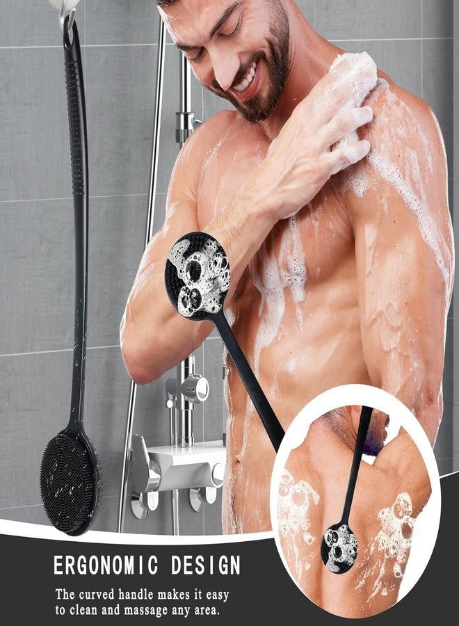 ADICTUMSilicone Back Scrubber for Shower,17in Lengthen Long Handle Body Brush,Double Sided Shower Brush for Shower Exfoliating&Massage Can Produce Rich Foam,Long Handle Back Scrubber.(multi-color) - Image 2