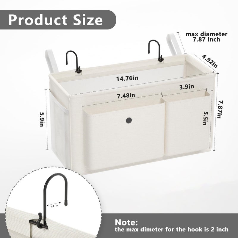 Edudif Bedside Caddy Bedside Organizer with Fixed Straps & Water Bottle Holder, Bunk Bed Caddy ideal for Home, Dorm, Hospital, Crib, Versatile Bedside Storage Solution (White) - Image 3