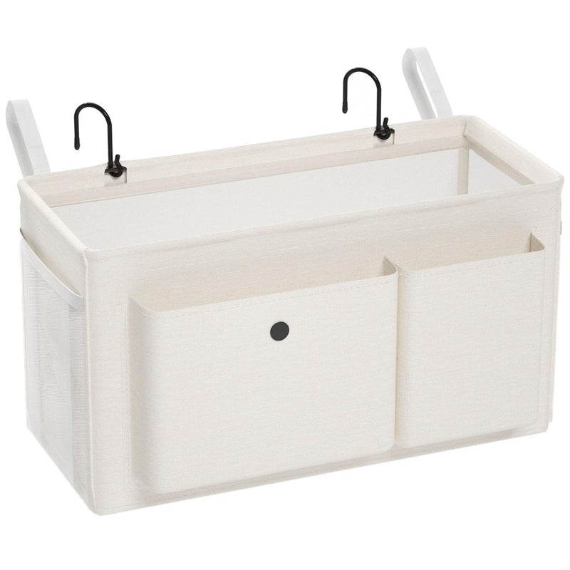 Edudif Bedside Caddy Bedside Organizer with Fixed Straps & Water Bottle Holder, Bunk Bed Caddy ideal for Home, Dorm, Hospital, Crib, Versatile Bedside Storage Solution (White) - Image 1