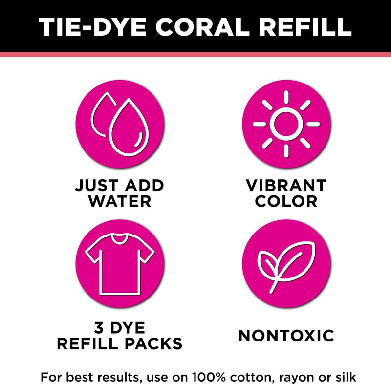 Tulip One-Step Tie-Dye Kit , 3 Fabric Dye Refill Packs, Packs, Coral - Image 3