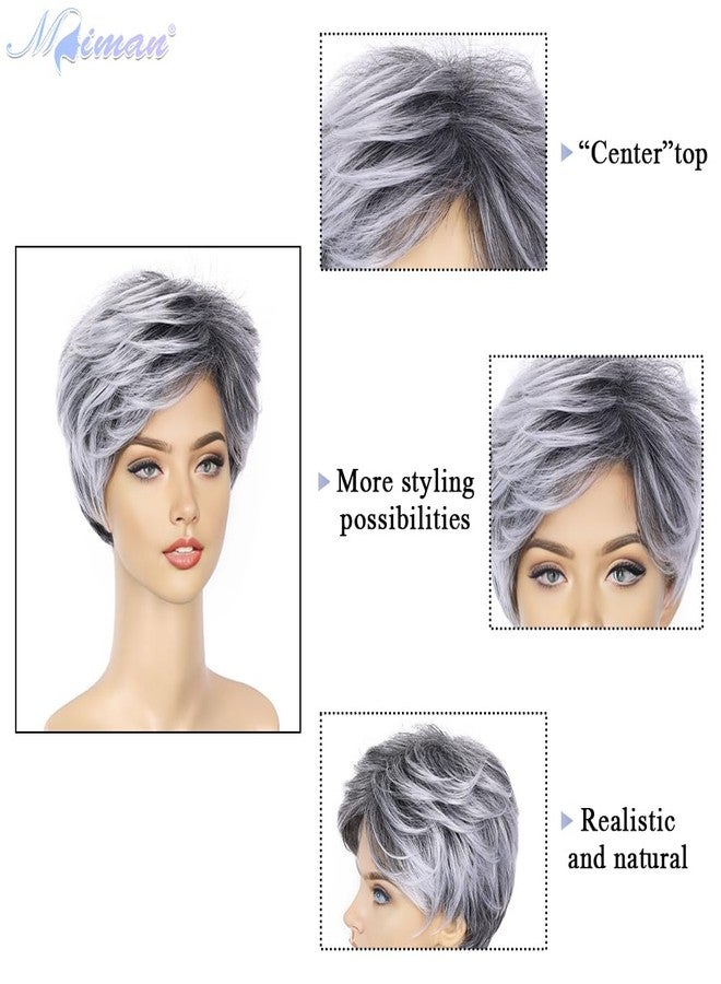 MIMAN Short Grey Wigs for Women Pixie Cut Wig Natural Layered Synthetic Short Hair Wig for Women Gray Hair Replacement Wigs with Bangs - Image 4