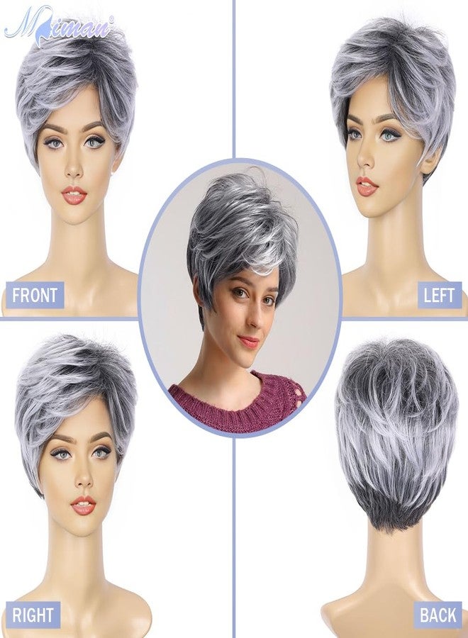 MIMAN Short Grey Wigs for Women Pixie Cut Wig Natural Layered Synthetic Short Hair Wig for Women Gray Hair Replacement Wigs with Bangs - Image 3