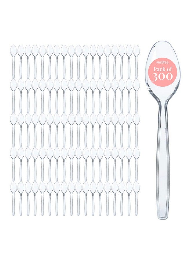 Prestee 300 Clear Plastic Spoons Bulk - Plastic Silverware Spoons - Heavy Duty Spoon Cutlery - Disposable Flatware Pack - Disposable Spoon Silverware Utensil Set - Image 1
