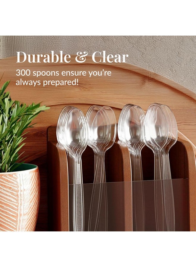 Prestee 300 Clear Plastic Spoons Bulk - Plastic Silverware Spoons - Heavy Duty Spoon Cutlery - Disposable Flatware Pack - Disposable Spoon Silverware Utensil Set - Image 2