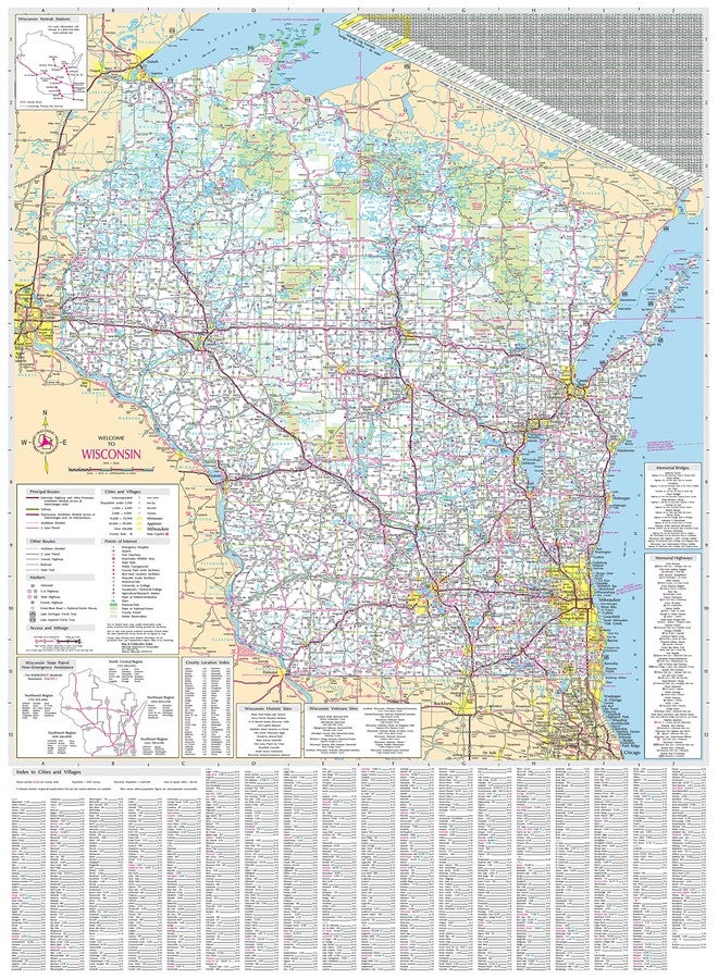 48x70 Wisconsin State Official Executive Laminated Wall Map