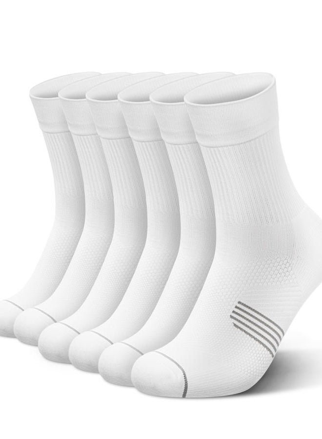 PAPLUS 3 Pairs Running Compression Socks for Men & Women, Atheltic Crew Socks with Cushion, Arch Support for Hiking, Cycling, White (3 Pairs), M - Image 1