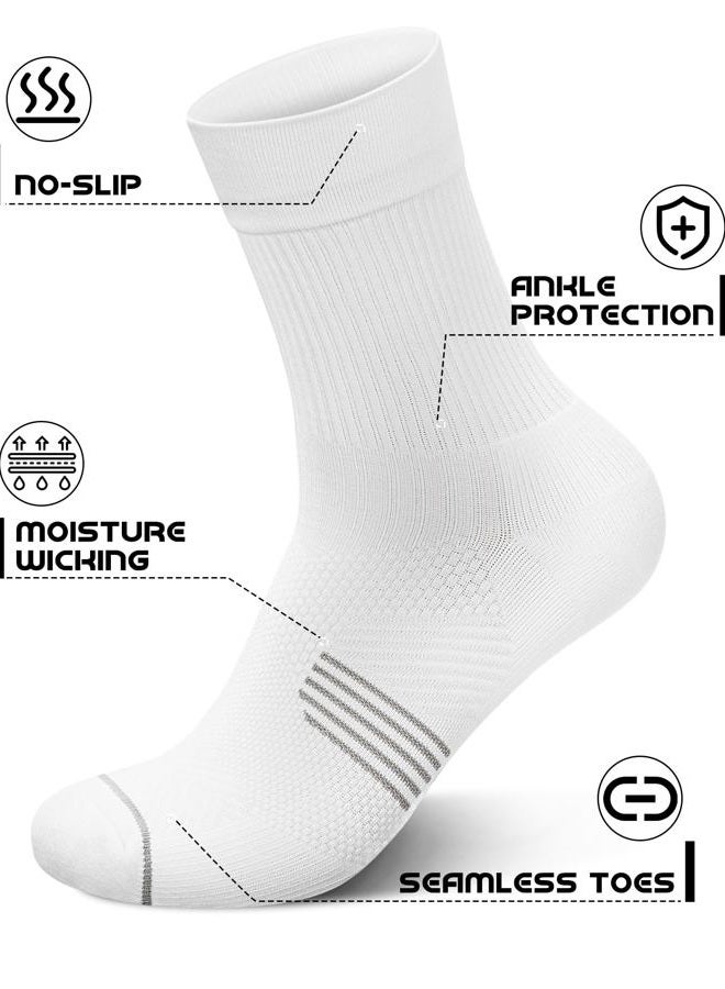 PAPLUS 3 Pairs Running Compression Socks for Men & Women, Atheltic Crew Socks with Cushion, Arch Support for Hiking, Cycling, White (3 Pairs), M - Image 2