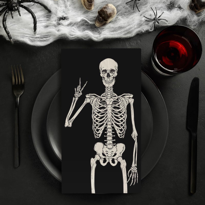 AnyDesign 80 Pack Skull Paper Guest Napkins Disposable Halloween Skeleton Bathroom Napkins Smile Skull Guest Hand Towel Napkin for Horror Theme Party Supplies  13x15.7 Inch - Image 2