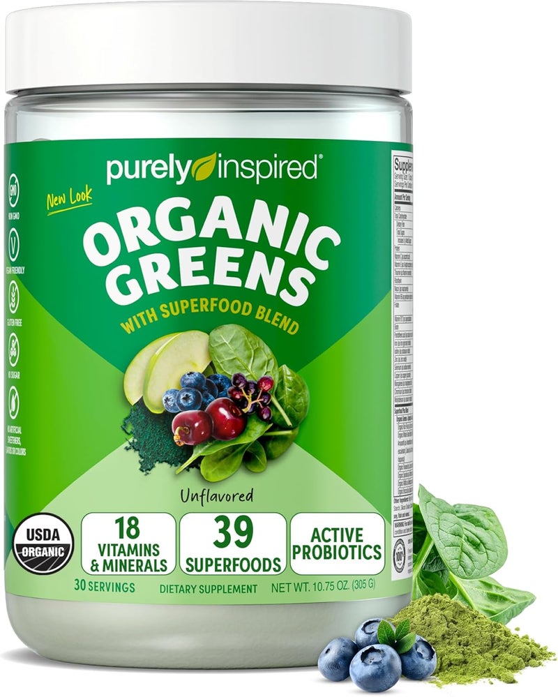 Purely Inspired Organic Greens Powder Superfood Smoothie Mix Unflavored 30 Servings  Super Greens with Probiotics Spirulina  Chlorella for Gut  Digestive Health  Vegan  GlutenFree - Image 1