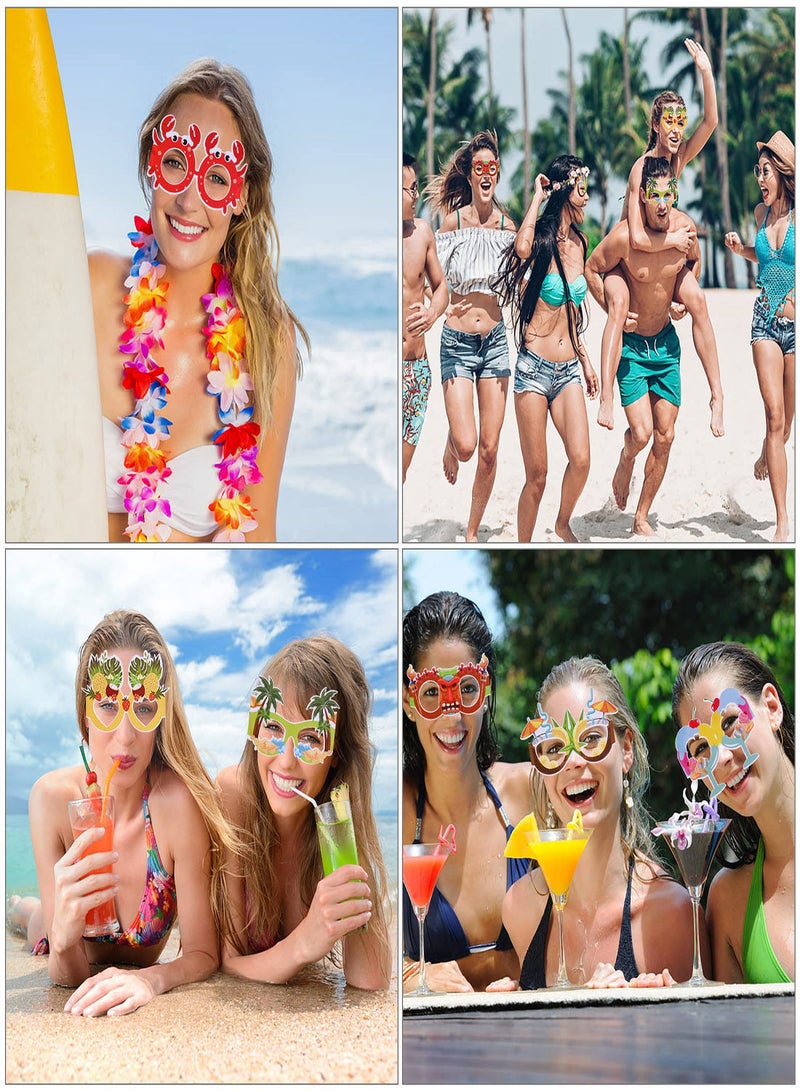 NIBEMINENT Party Paper Glasses, 12Pcs Hawaiian Funny Fancy Eyeglasses Novelty Carnival Masquerade Masks Photo Booth Props Frame Fiesta Glasses Dress Costume Decoration for Kids Adults Summer  - Image 2