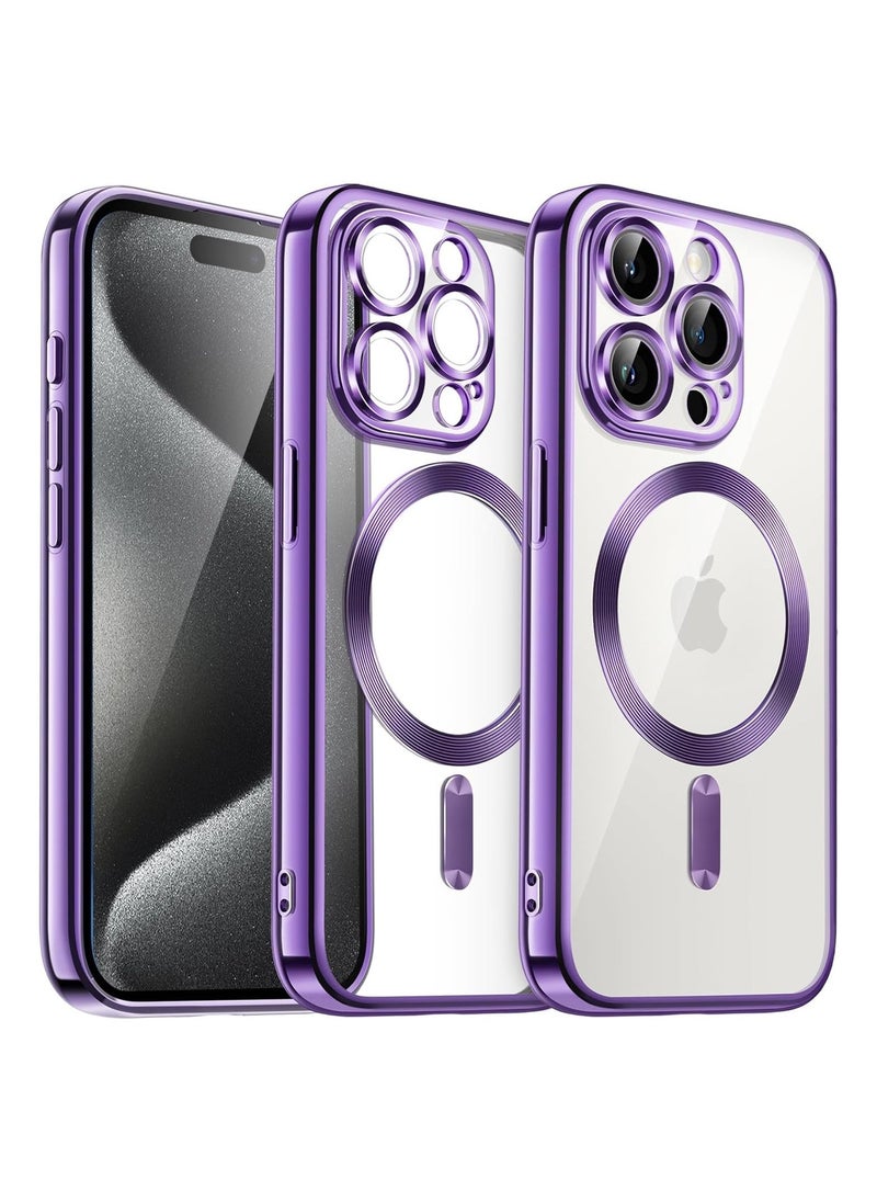 Raxoom Electroplated Case for iPhone 15 Pro Max 6.7-Inch, Camera Lens Full Protection, Compatible with MagSafe Wireless Charging, Shockproof Soft TPU Phone Cover (Purple) - Image 1