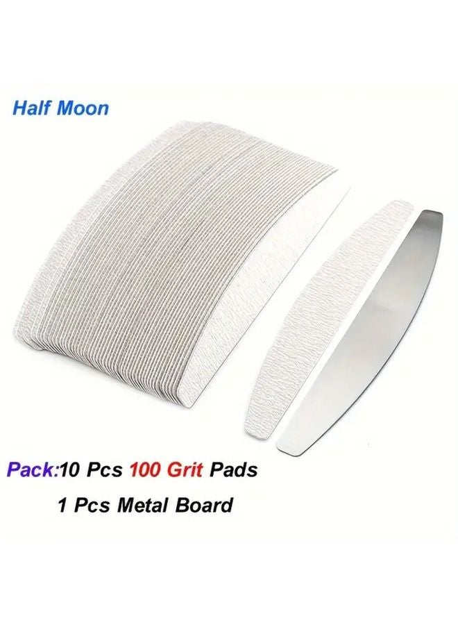 10 قطعة ورق صنفرة رقم 100 قابل لإعادة الاستخدام مع لوح معدني لتلميع أظافر اليدين والقدمين - Image 1