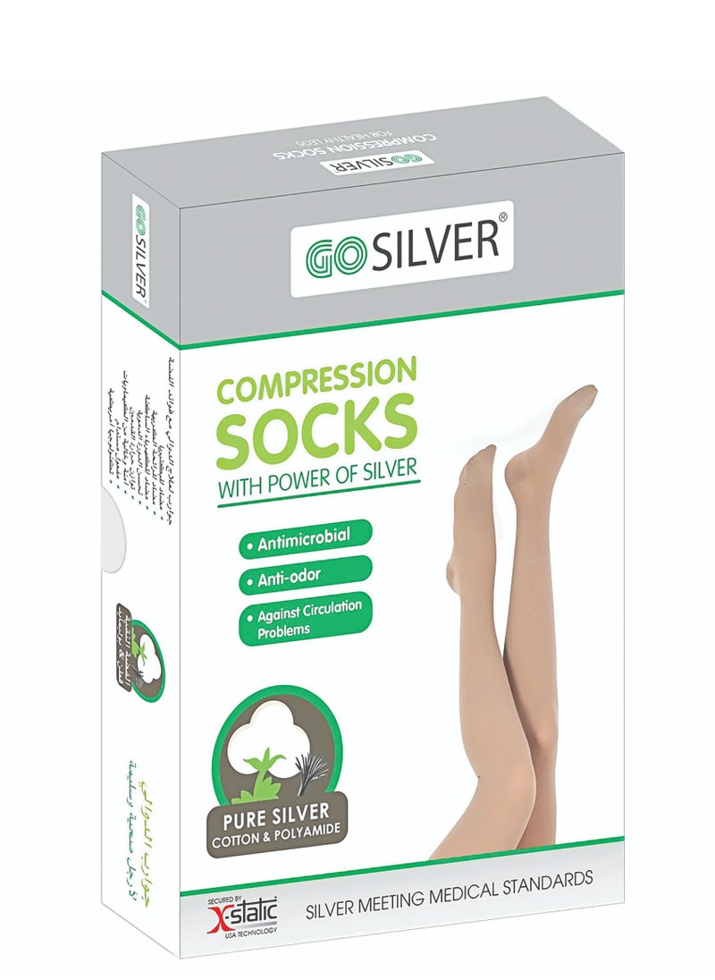 GO SILVER Panty Hose Compression Socks, Class 2 (23-32 Mmhg) Closed Toe Flesh  - Image 1