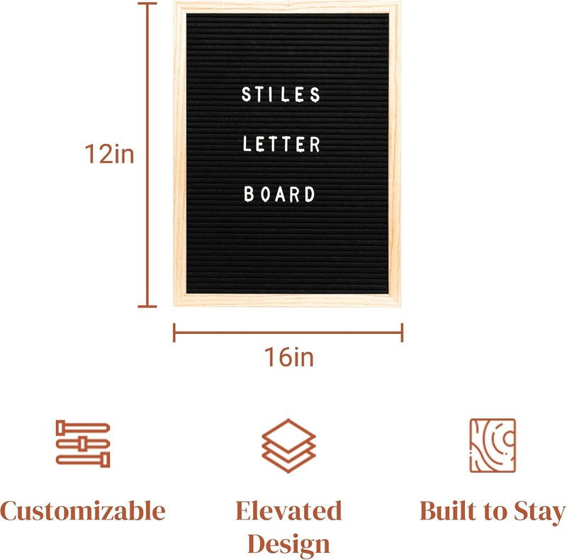 Stiles 12"x16" Felt Letter Board Sign Set, With 440 Plastic Letters, Numbers, and Symbols, Changeable Wooden Message Board for Menu, Milestones, or Baby Announcement Sign, Black - Image 3